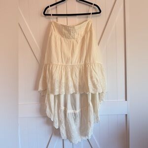 Free People Cream Tiered High-Low Eyelet Skirt